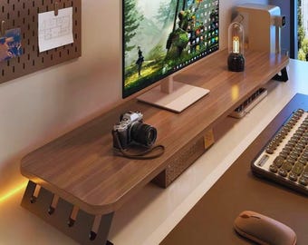 Supporto per monitor da scrivania, base di supporto per postazione di lavoro, organizer per notebook