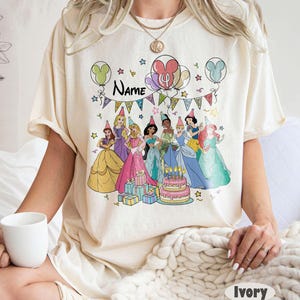 Personalized Name Age Disney Princess Birthday Shirt, Custom Tiana Ariel Elsa Rapunzel Belle Birthday Present Gift, Disneyland Family Trip