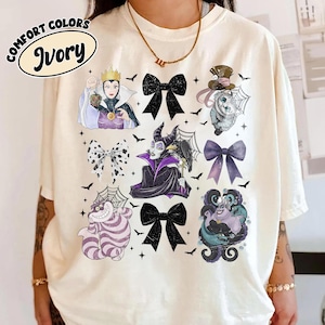 Vintage Disney Villains Coquette Halloween Shirt, Disney Evil Friends 2025, Maleficent Evil Queen Ursula Cruella Tee, Disneyland Girls Trip