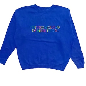Vtg 90s United Colors of Benetton Multicoloured Embroidered Logo Sweatshirt