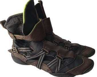 MARITHÉ + FRANÇOIS GIRBAUD Vintage Leather Ankle Boots Utilitarian Deconstructed Panels Avant Garde Industrial Eroded City 00s Rare Archive