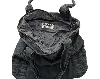 DIESEL Vintage Charcoal Gray Denim Shoulder Bag Cargo Multipocket