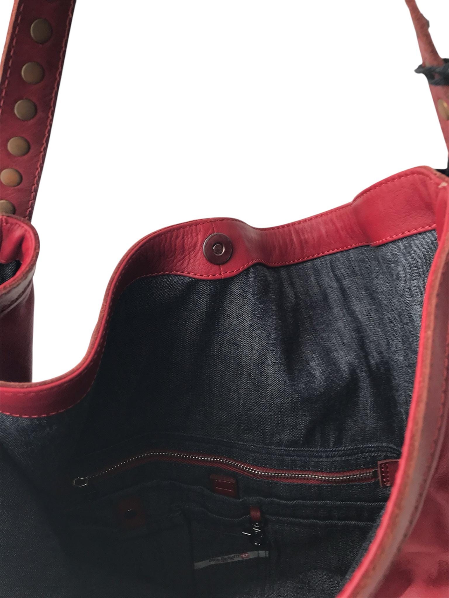 DIESEL Vintage Red Shoulder Bag Studded Industrial Goth Grunge