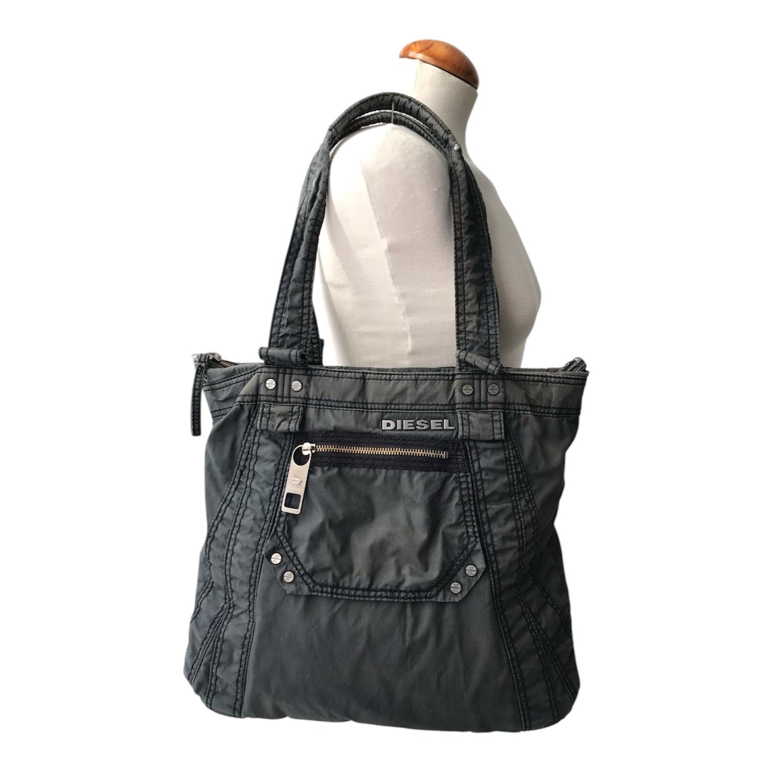 バッグ 00s DIESEL multi pocket bag y2k DIESEL Vintage Charcoal Gray Denim Shoulder Bag Cargo Multipocket