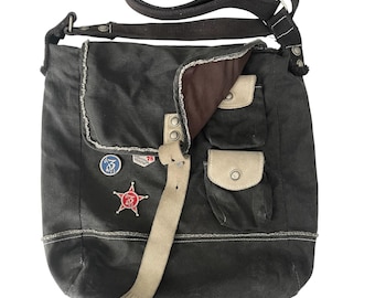 DIESEL Vintage Black Boston Shoulder Bag Y2K 00s Boho Embroidery 