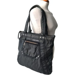DIESEL Vintage Charcoal Gray Denim Shoulder Bag Cargo Multipocket