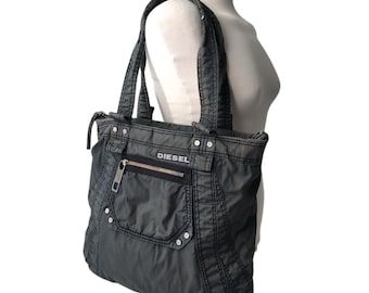 DIESEL Vintage Charcoal Gray Denim Shoulder Bag Cargo Multipocket