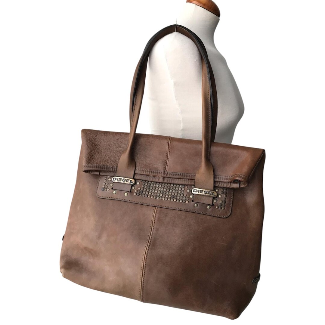 DIESEL Vintage Leather Shoulder Bag Minimalistic Futuristic Grunge