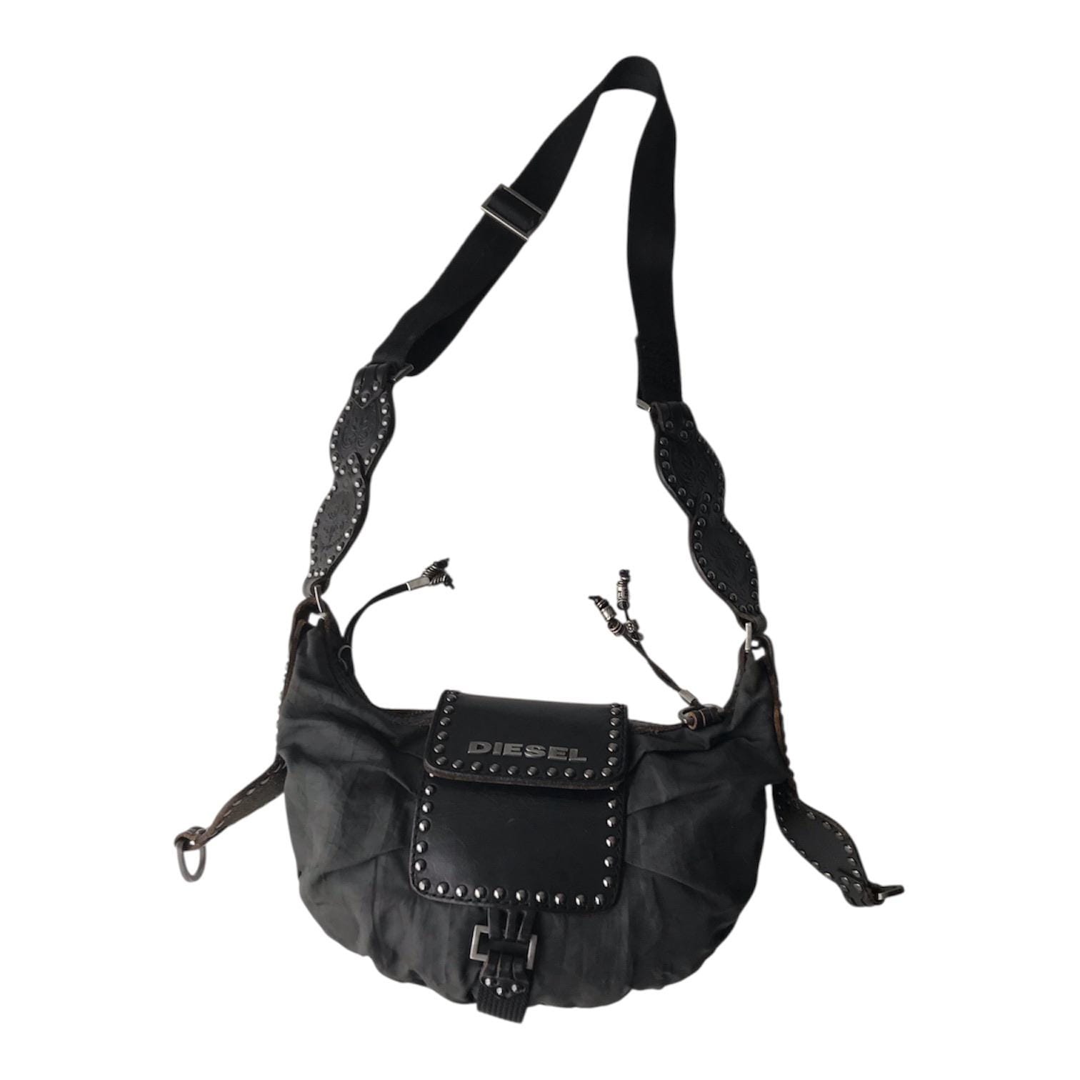 DIESEL Vintage Shoulder Bag Grey Medieval Crescent Moon Boho Chic 