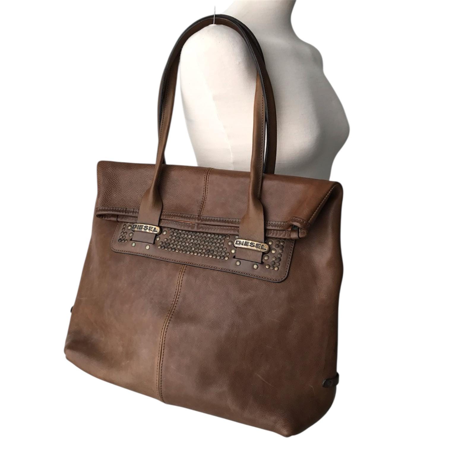 DIESEL Vintage Leather Shoulder Bag Minimalistic Futuristic Grunge