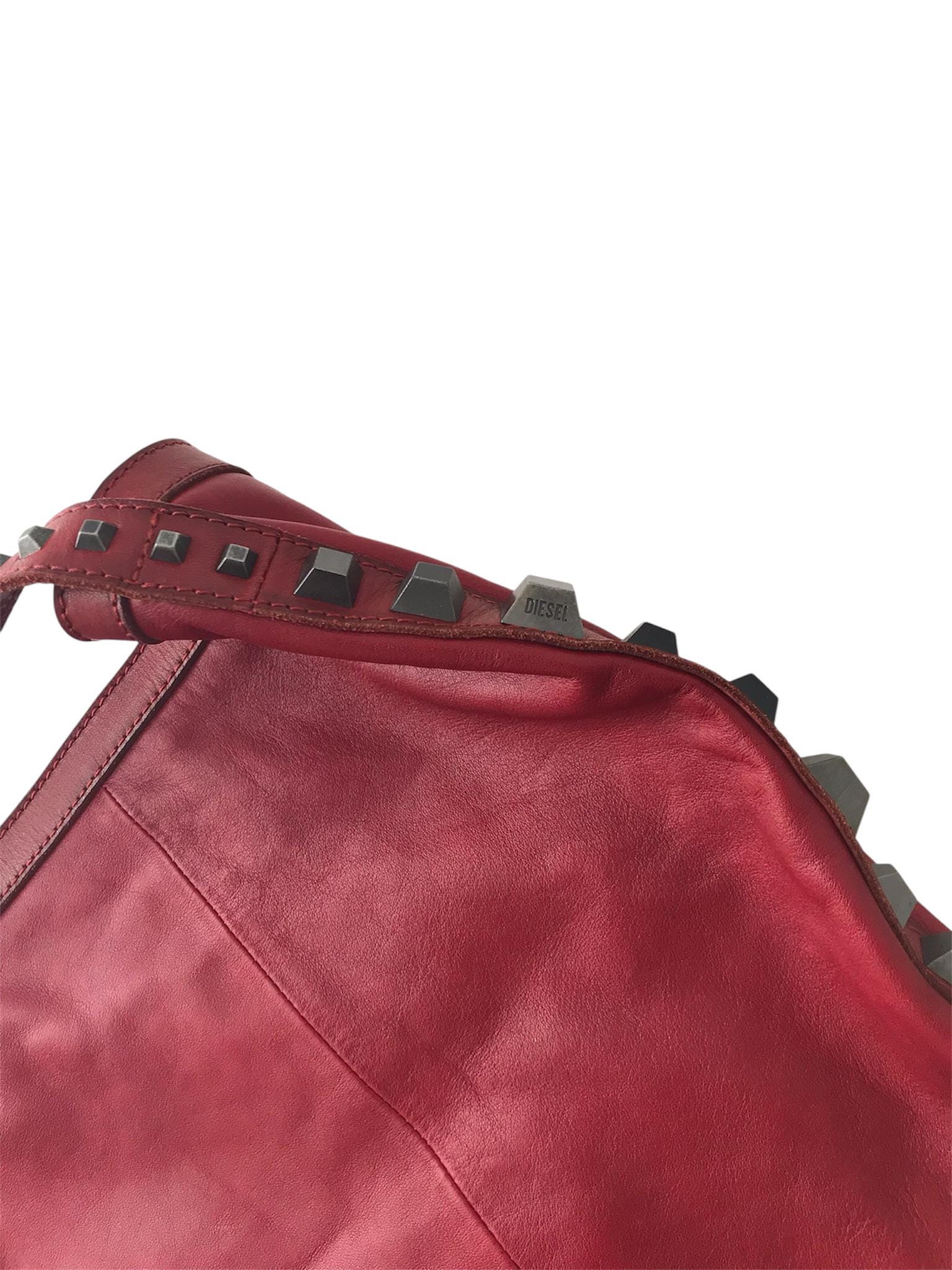 DIESEL Vintage Red Shoulder Bag Studded Industrial Goth Grunge