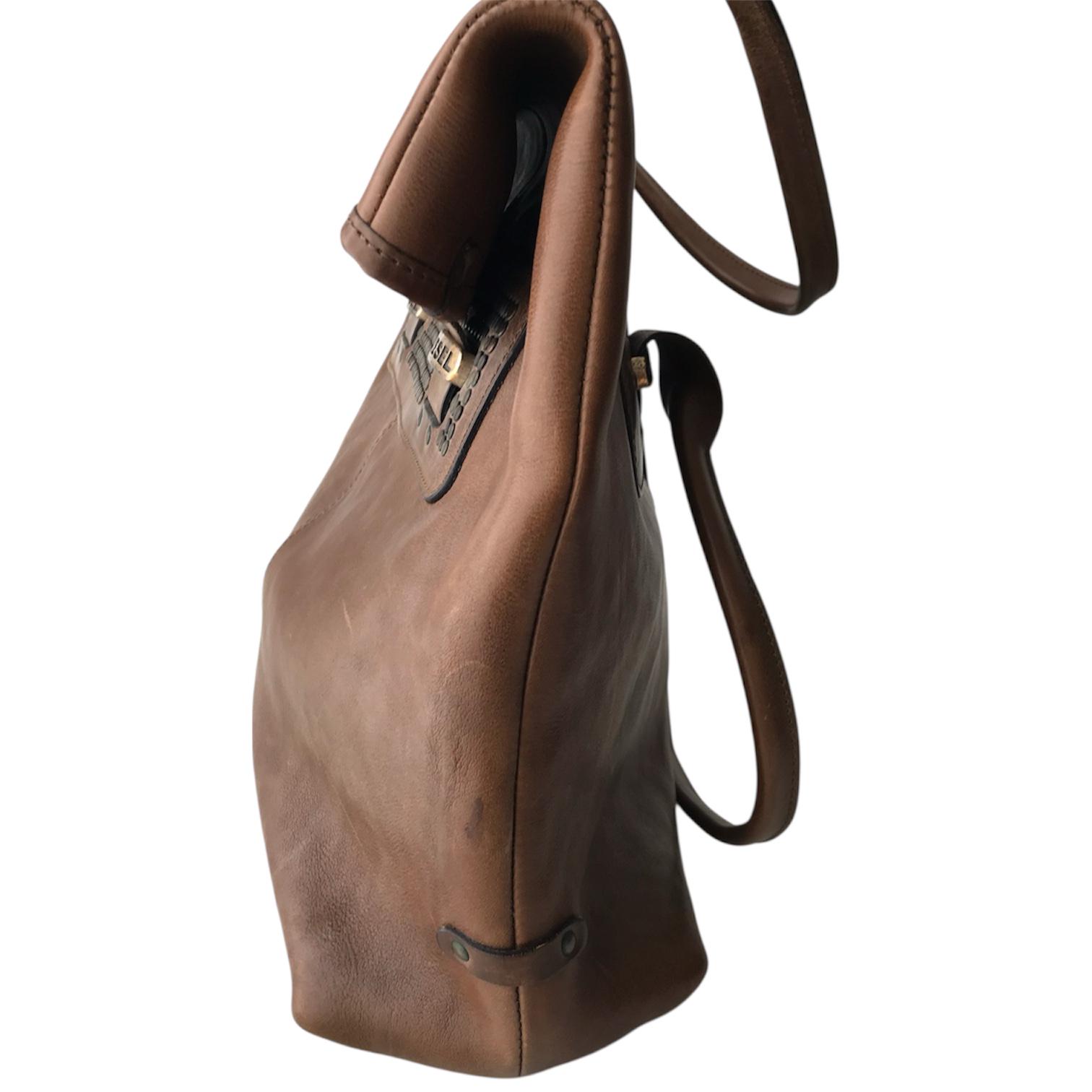 DIESEL Vintage Leather Shoulder Bag Minimalistic Futuristic Grunge