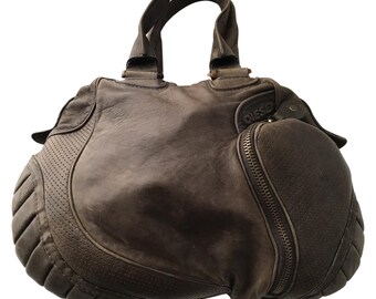DIESEL Vintage Leather Armadillo Hobo Bag Moto Biker Padded