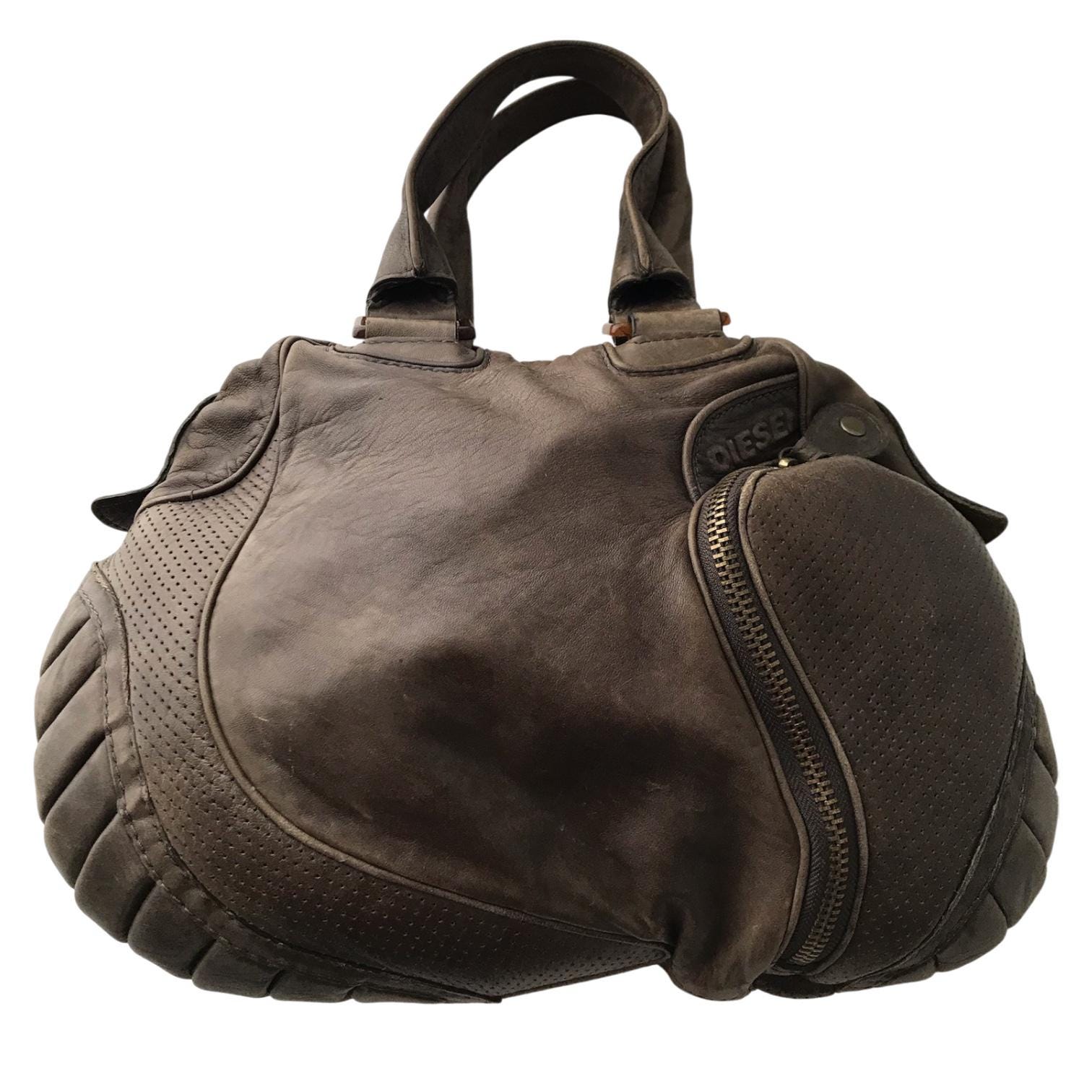 DIESEL Vintage Leather Armadillo Hobo Bag Moto Biker Padded