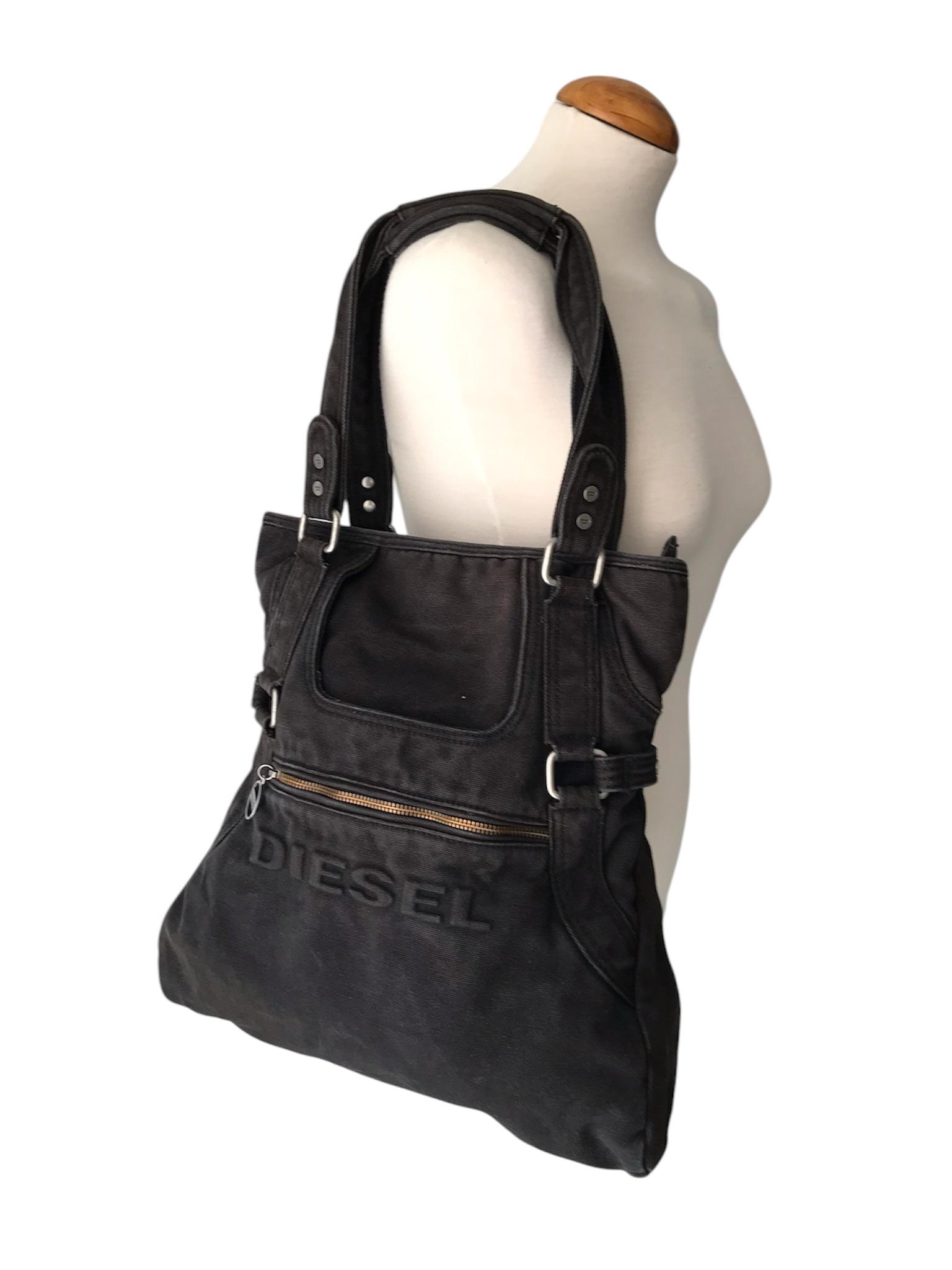 バッグ Disesel black denim tote bag y2k archive DIESEL Vintage Black Denim Shoulder Bag 00s Y2K Grunge Goth