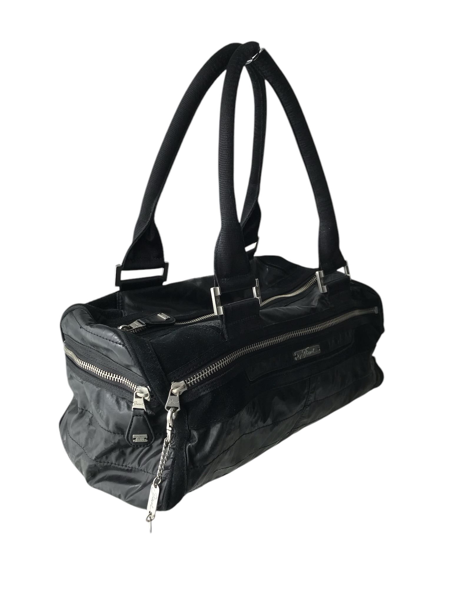 DIESEL Vintage Black Boston Shoulder Bag Y2K 00s Boho Embroidery