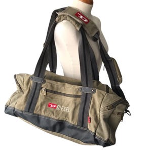 DIESEL Vintage Messenger Travel Bag Military Khaki Duffle Army Tactical Cargo Cyber Techwear Multipocket Gorpcore Utility Y2K 00s Archive