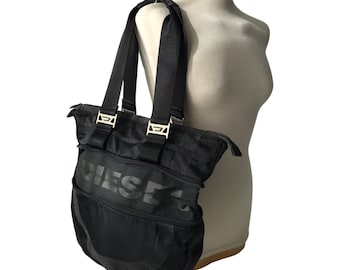 DIESEL Vintage Black Boston Shoulder Bag Y2K 00s Boho Embroidery