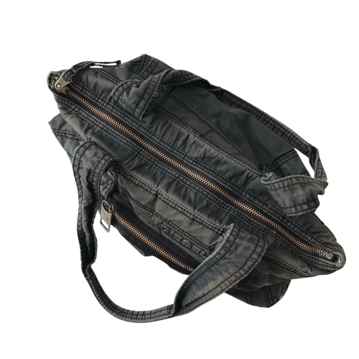 DIESEL Vintage Charcoal Gray Denim Shoulder Bag Cargo Multipocket