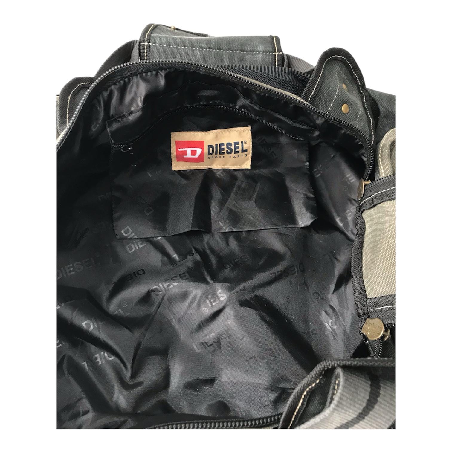 DIESEL Vintage Messenger Travel Bag Military Khaki Duffle Army