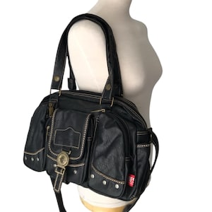 DIESEL Vintage Black Leather Crossbody Shoulder Bag Grunge Archive Multipocket City Rave Utility Futuristic Dystopian Solar Cyberpunk Avant