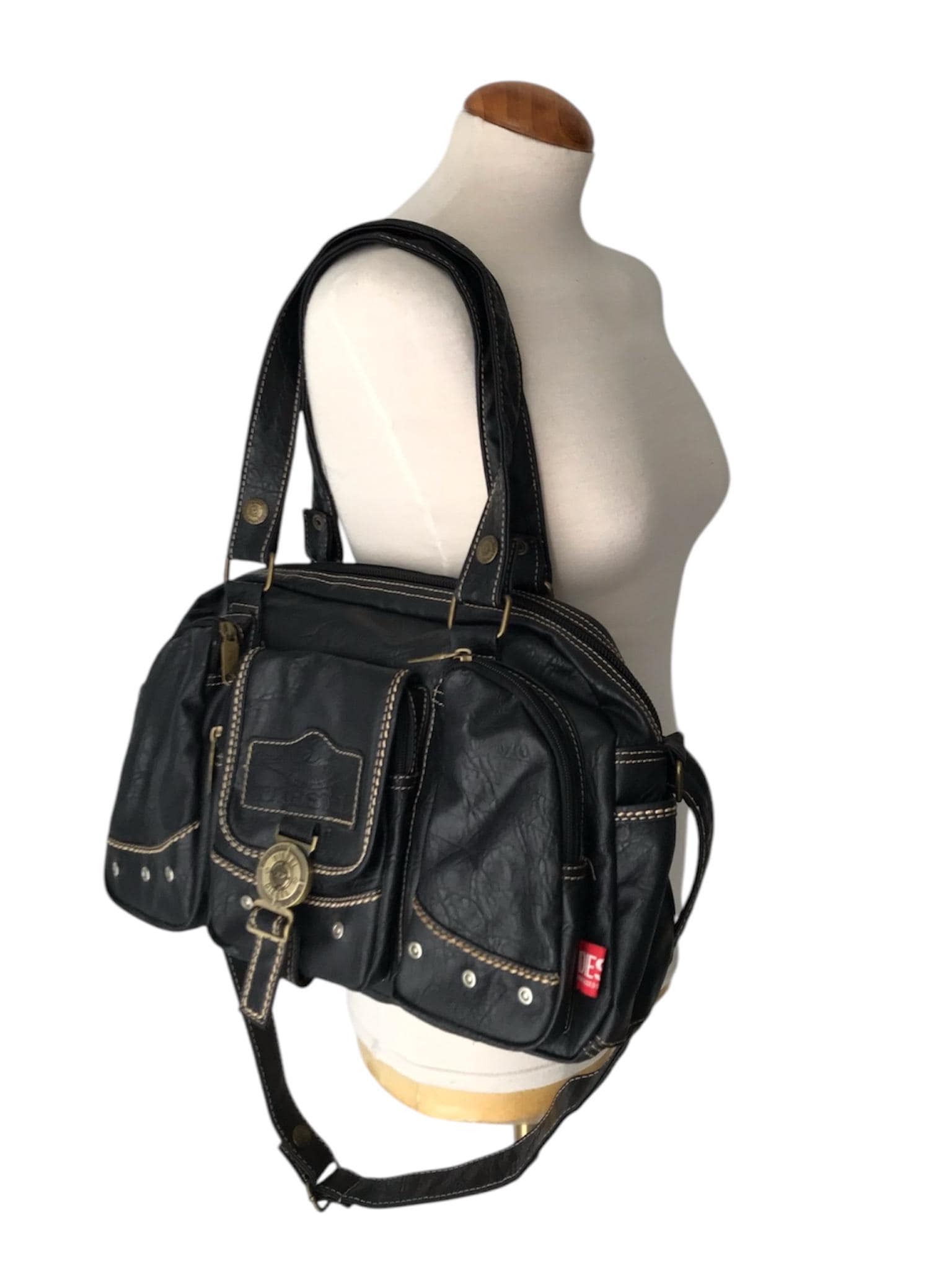DIESEL Vintage Black Leather Crossbody Shoulder Bag Grunge