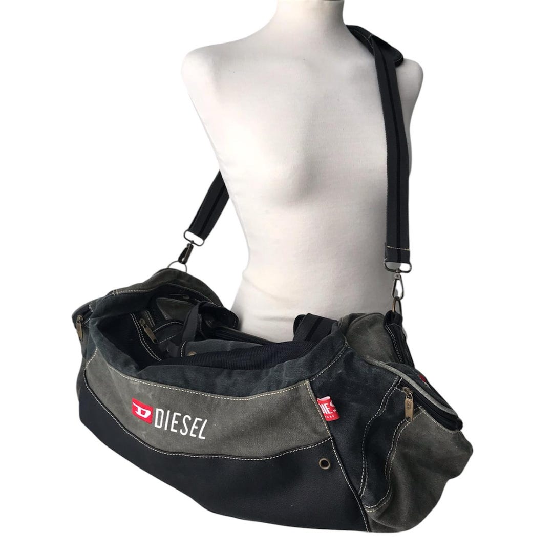 DIESEL Vintage Messenger Travel Bag Military Khaki Duffle Army