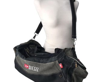 DIESEL Vintage Messenger Travel Bag Military Khaki Duffle Army