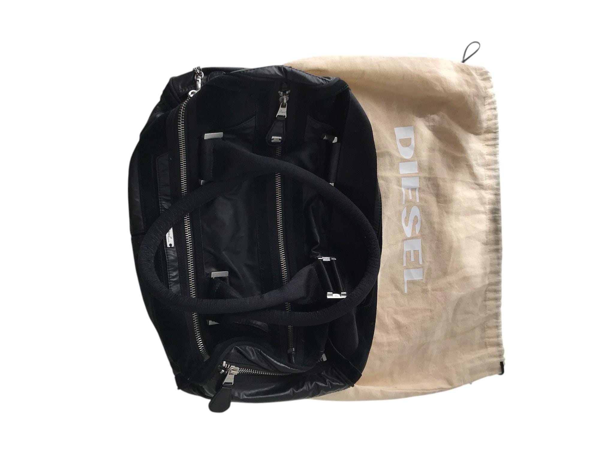 DIESEL Vintage Black Boston Shoulder Bag Y2K 00s Boho Embroidery