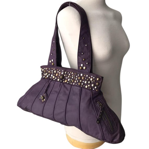 DIESEL Vintage Purple Leather Hobo Shoulder Bag Studded Pillowy 