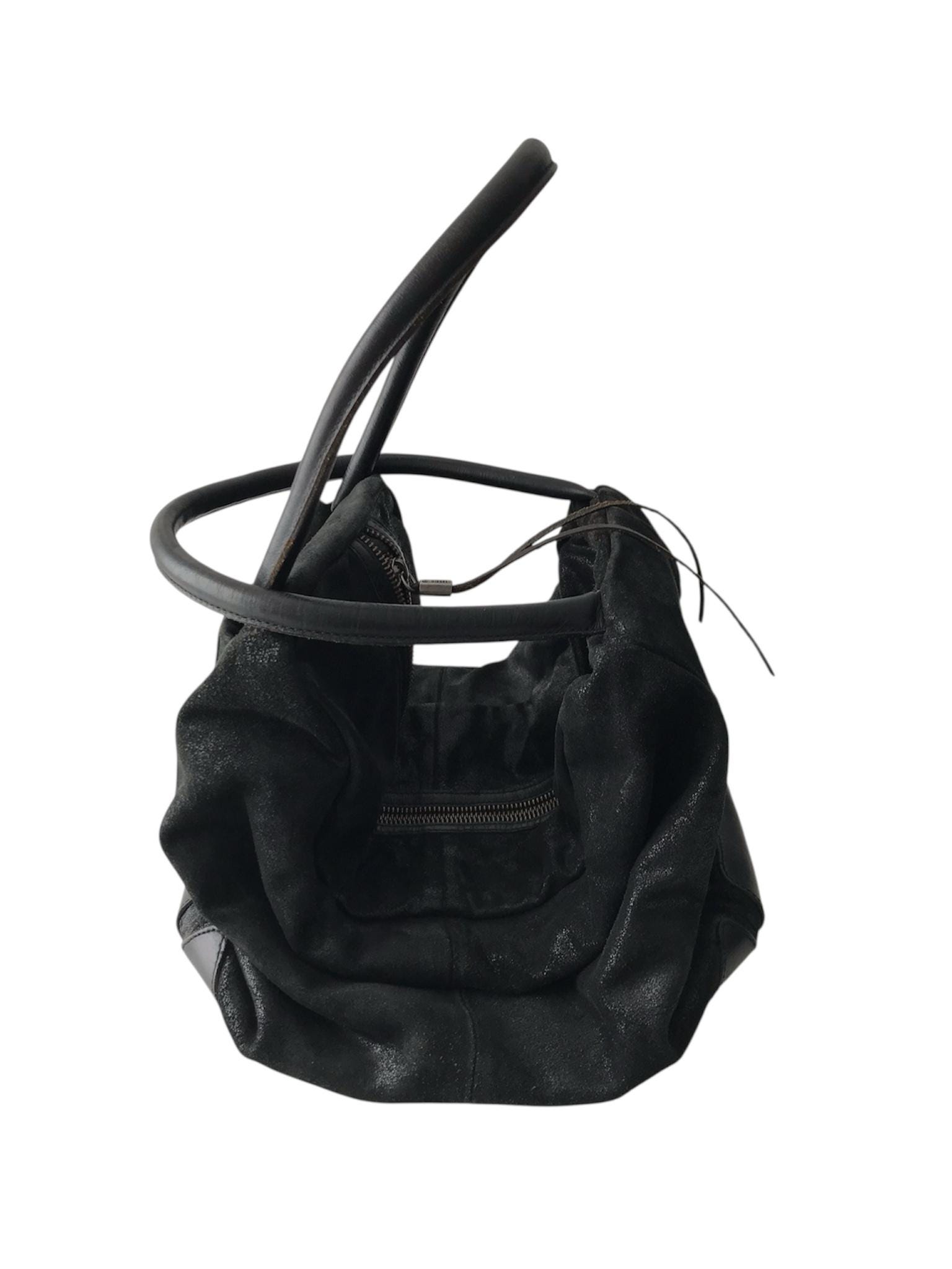 DIESEL Vintage Black Leather Shoulder Bag Metallic Lock