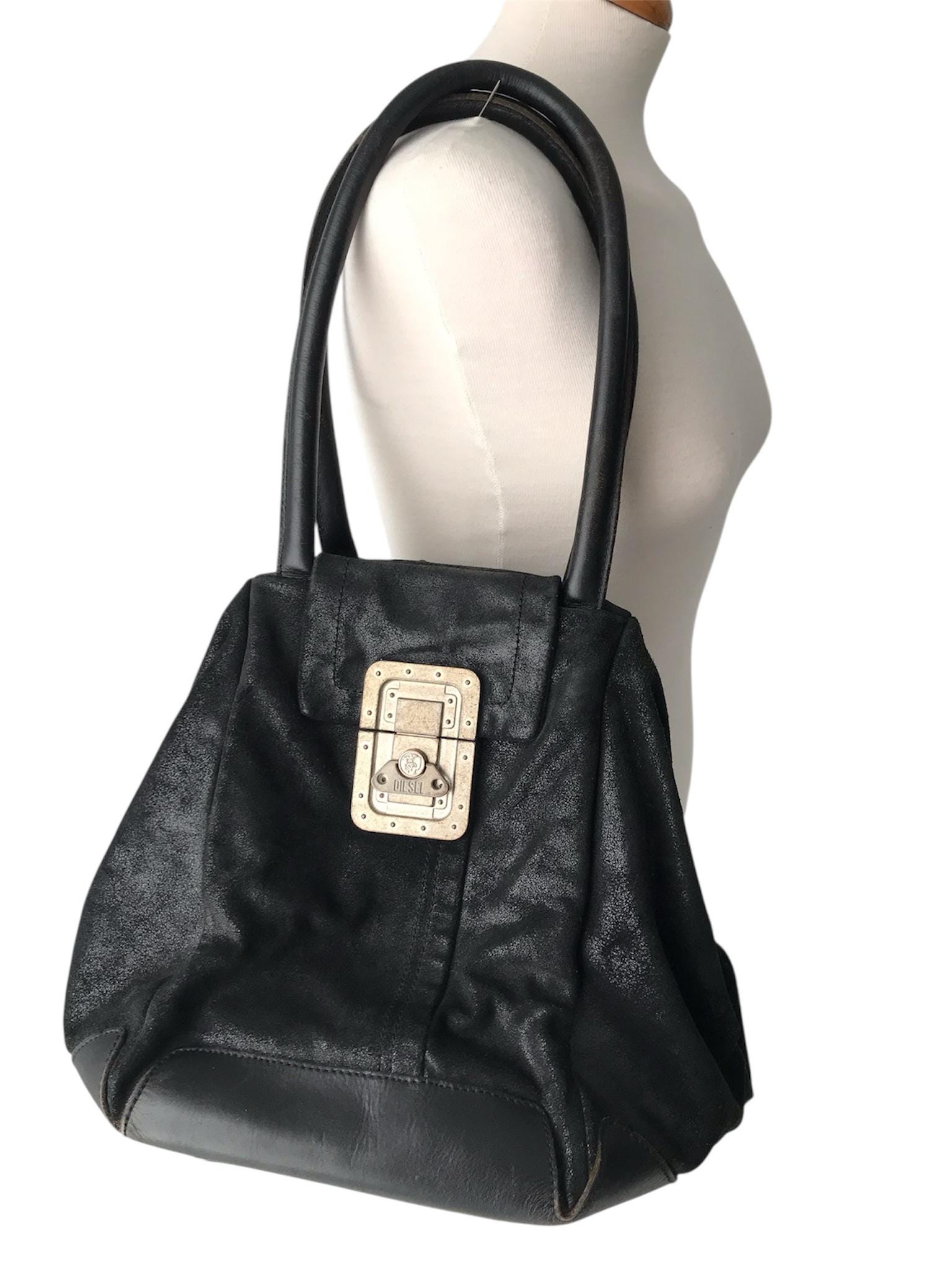 バッグ Diesel vintage archive black leather bag DIESEL Vintage Black Leather Bag Avant Garde Futuristic