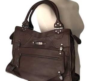 DIESEL Rara borsa a mano vintage in pelle marrone, valigia, archivio classico multitasche, utility, avanguardia, retrò, stile boho anni 2000, solare, cyberpunk