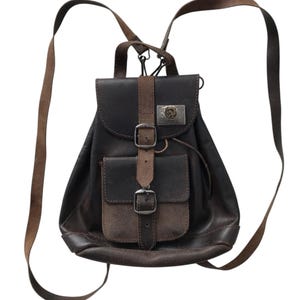 DIESEL Rare Vintage Leather Mini Backpack Tan Caramel Brown Bohemian Chic Medieval Fairy Cottage Metallic Medallion 90s 00s Y2K