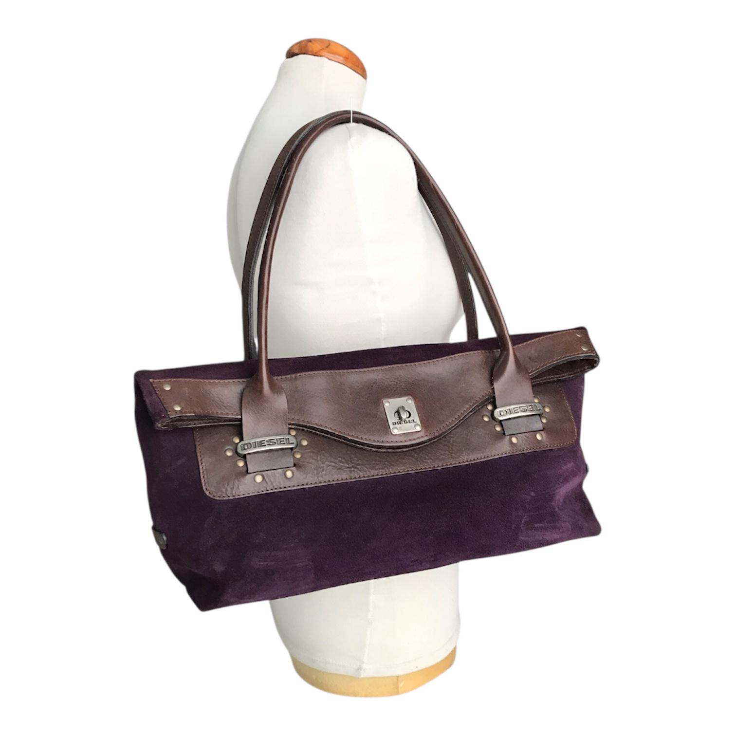 DIESEL Vintage Velvet & Leather Baguette Bag Purple Victorian 
