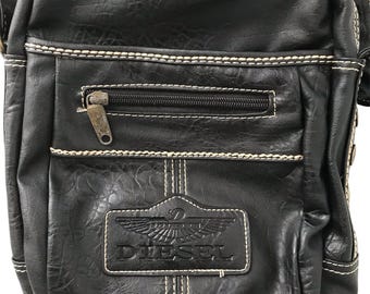 DIESEL Rare Vintage Black Leather Crossbody Bag Grunge Utility Y2K Avant Garde Solar Cyberpunk Grunge Goth City Rave