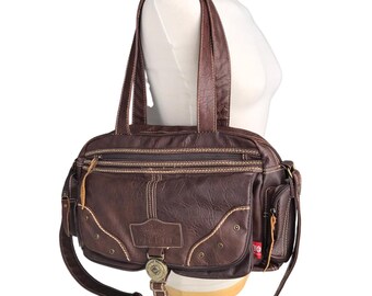Bolso bandolera vintage DIESEL de piel sintética, estilo industrial, militar, estilo steampunk, utilitario, multibolsillos, distópico, urbano, Y2K, años 2000.