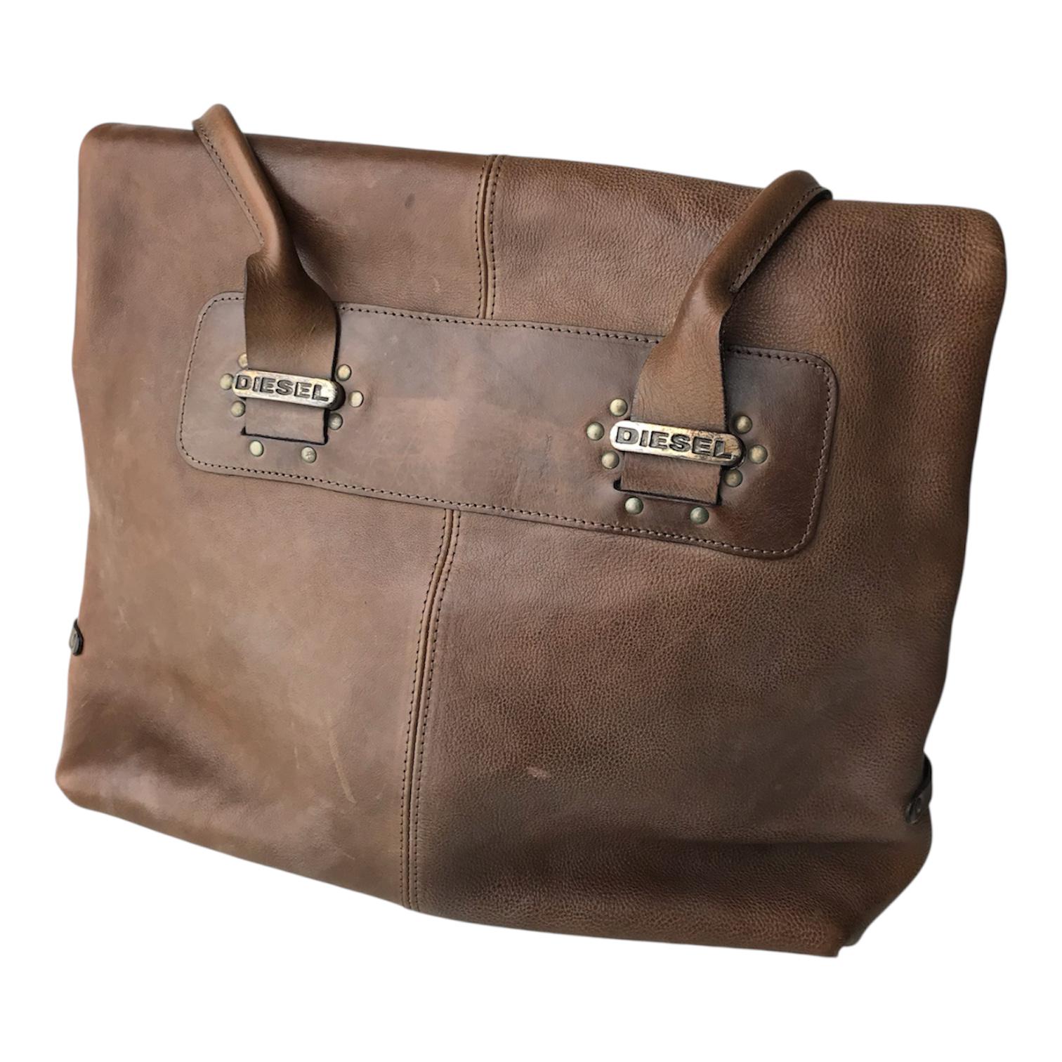 DIESEL Vintage Leather Shoulder Bag Minimalistic Futuristic Grunge