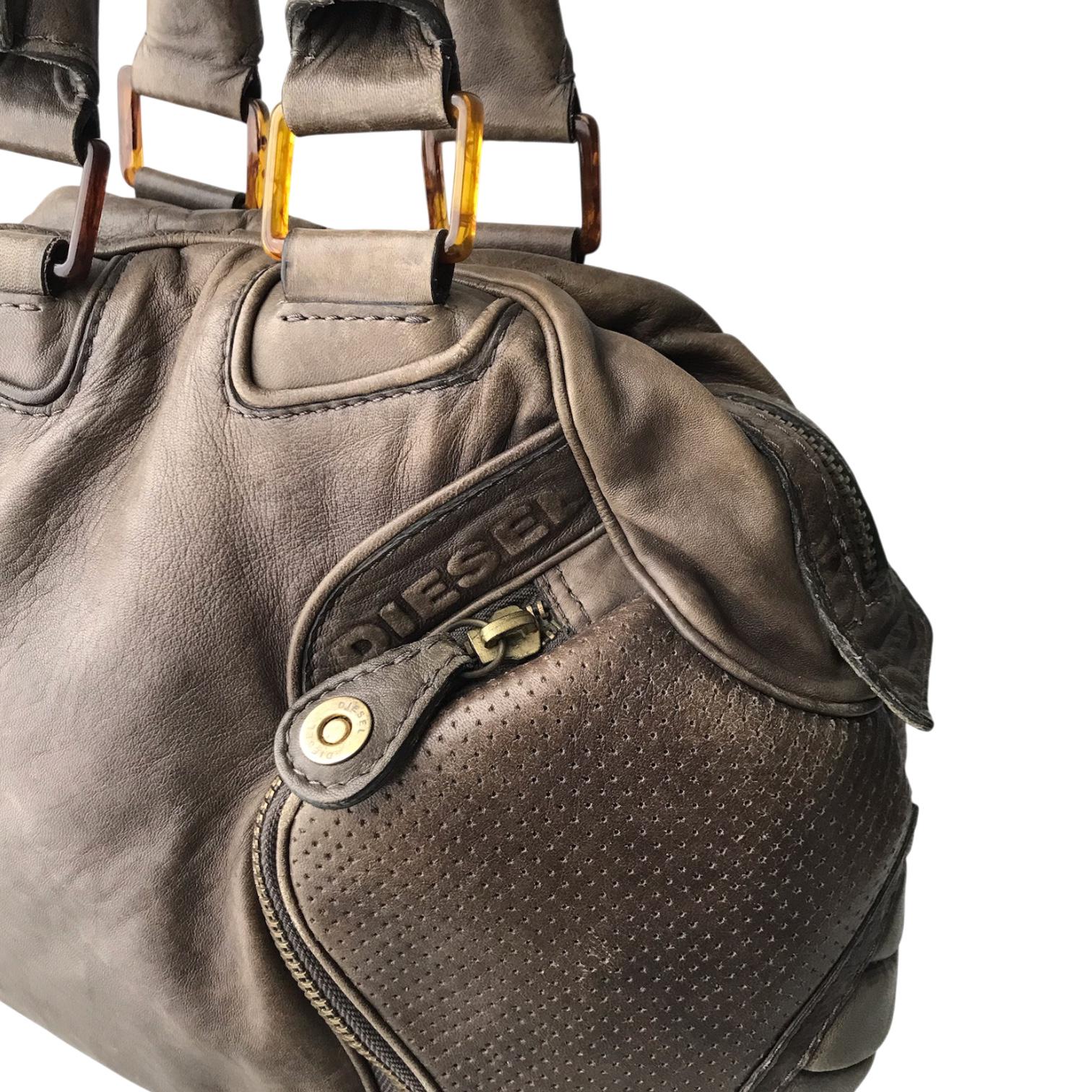 DIESEL Vintage Leather Armadillo Hobo Bag Moto Biker Padded