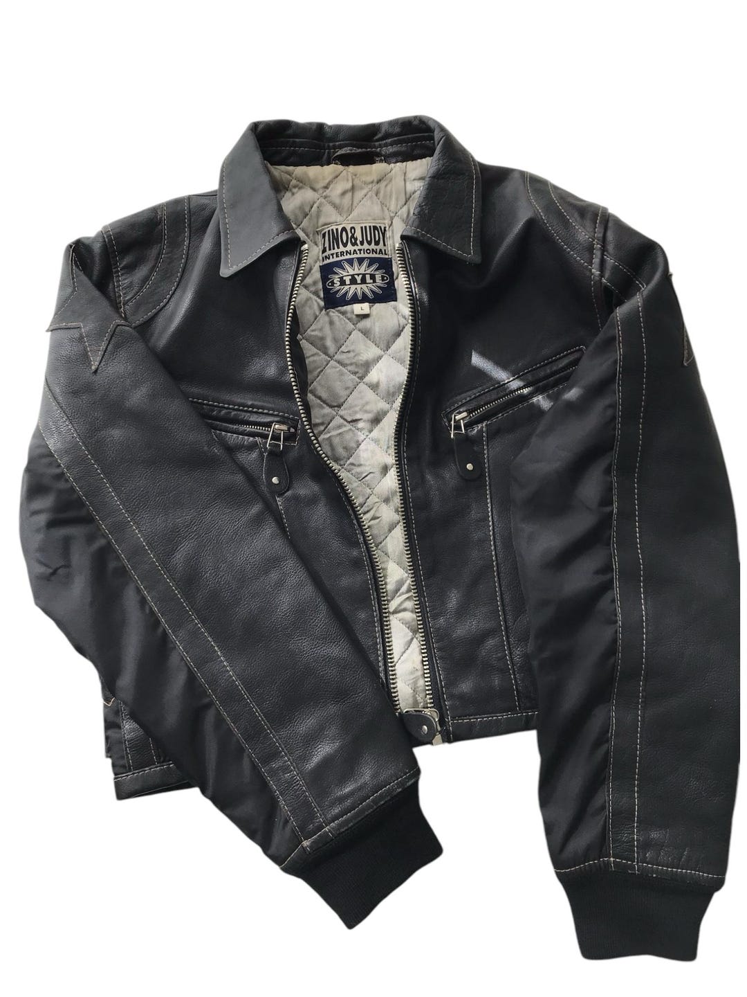 90s vintage short leather jacket （ M ） Retro 90s Leather Jacket, 90s Motorcycle Jacket, Biker Jacket