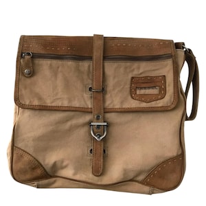 DIESEL Borsa a mano in pelle per laptop Beige Multitasche Utility Alta qualità Vintage Retro 00s Y2K