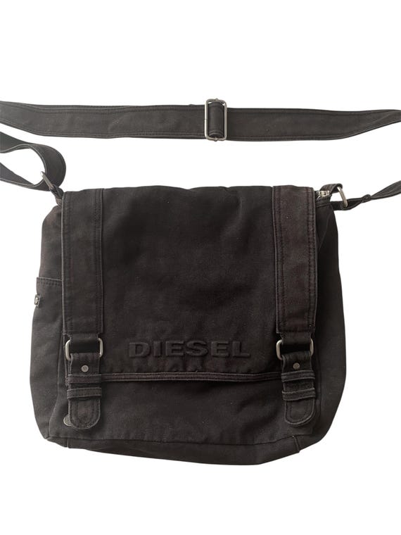 00s DIESEL multi pocket Leather Bag Y2K DIESEL Vintage Black Denim