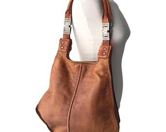 DIESEL Vintage Caramel Leather Bag Medieval Armor Industrial Buckles Deconstructed Avant Garde Dystopian Western Boho Y2K 00s Rare Archive