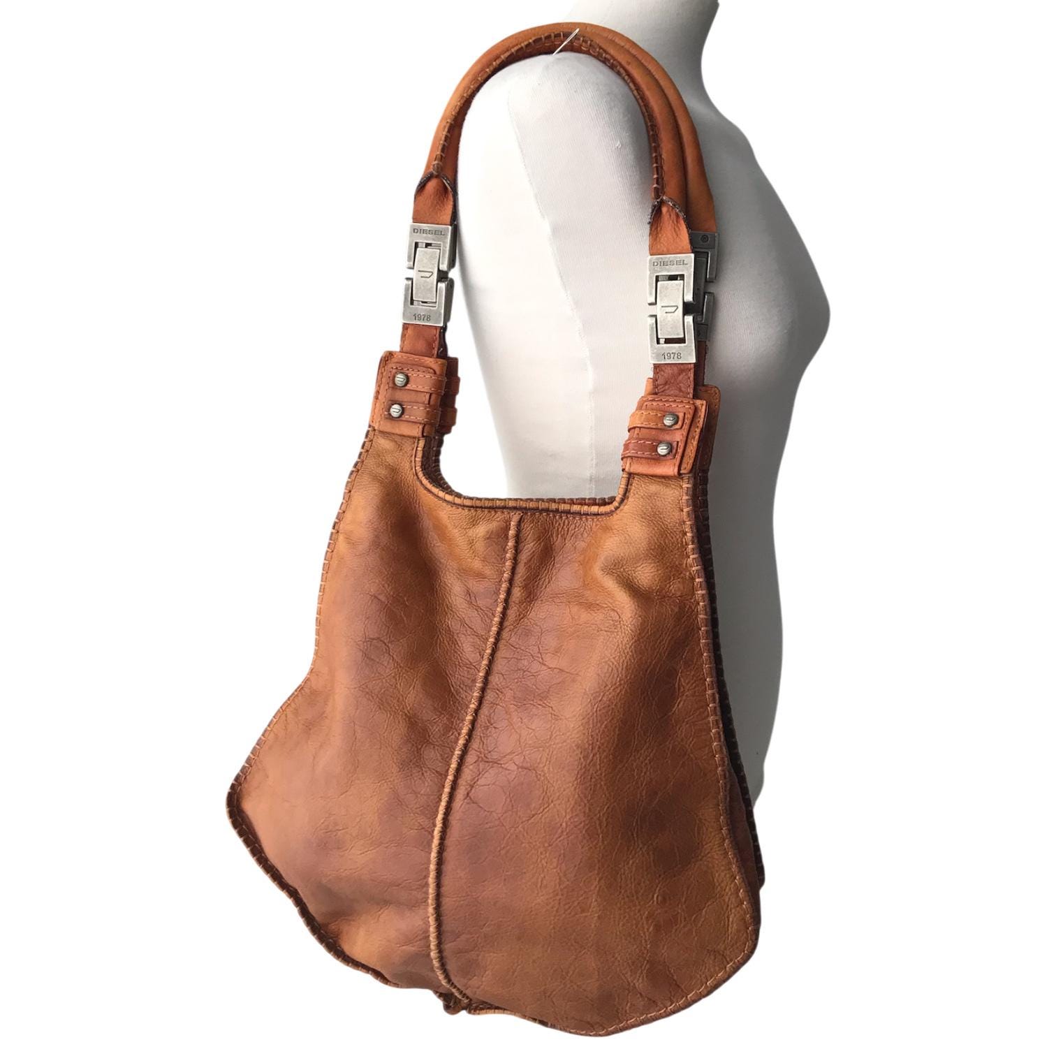 DIESEL Vintage Caramel Leather Bag Medieval Armor Industrial