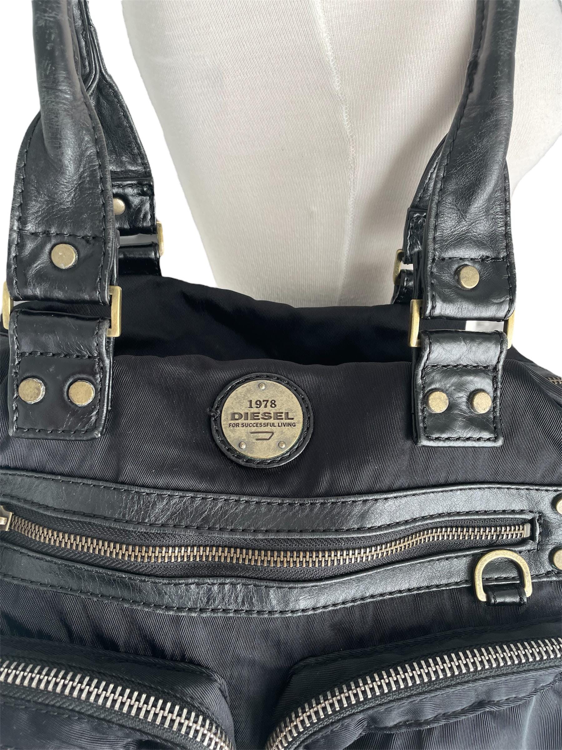 DIESEL Vintage Black Leather Bag Avant Garde Futuristic