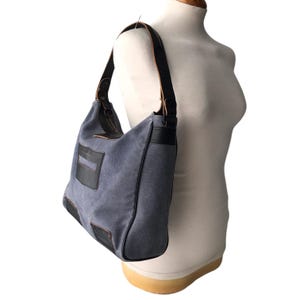 DIESEL Vintage Blue Hobo Bag Canvas & Leather Minimalistic Patchwork Y2K Cyber Industrial Utility Washed Denim Effect