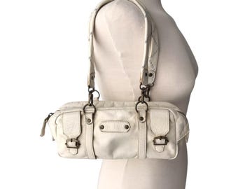 Borsa Baguette in Pelle Bianca Vintage DIESEL, Stile Pulito, Minimalista, Industriale, Silenzioso, Lussuoso, Futuristico, Urbano, Manici Rimovibili, Archivio Y2K anni 2000
