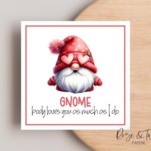 Etiqueta para biscoitos mini imprimível - 2" X 2" quadrada GNOME Body Loves You as Much as I Do Heart Eyes Gnome Cookie Packaging Mini Cookies