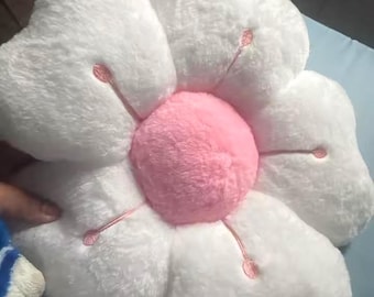 Plush Daisy Flower Pillow – Cozy White Pink Cushion for Bed Sofa