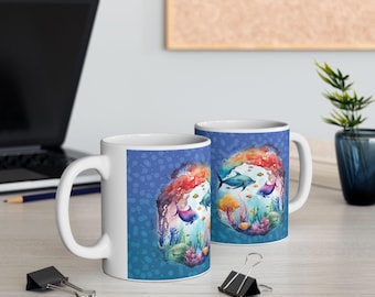 Unter dem Meer Delfine Keramikbecher, Ocean Wildlife Kaffeetasse, Delfin-Liebhaber Geschenk, Sea Life Teebecher, Küstenküche Dekor, Nautik